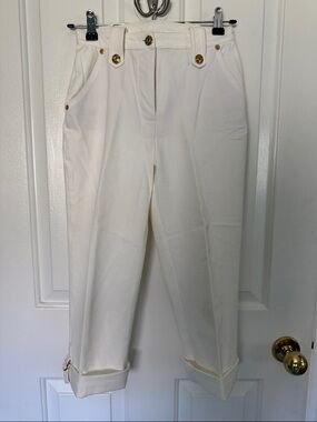 White High-Waist Button Accent St. John Capri.